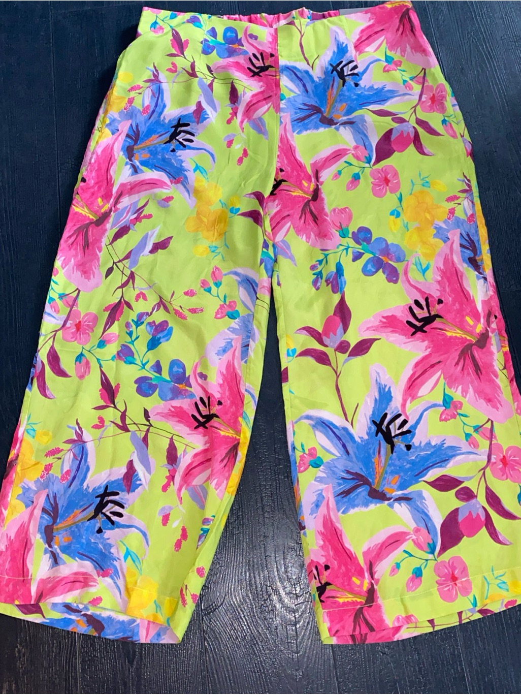 Soft Surroundings Florian Palazzo Pants Chartreuse Floral Wide Leg Plus Size 2x